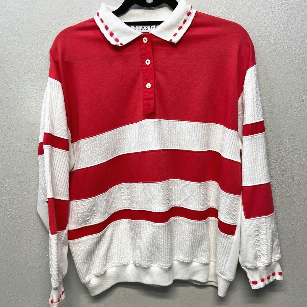 VTG 80's BLAST Textured Red & White Polo Men's Sz L